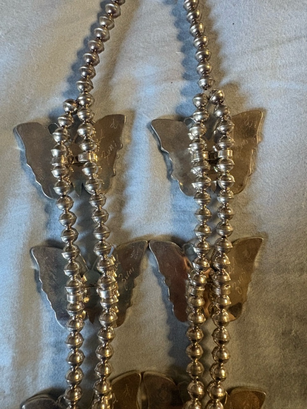 Sterling Native Made Butterfly Squashblossom Set Signed AA Zuni - Picture 4 of 5